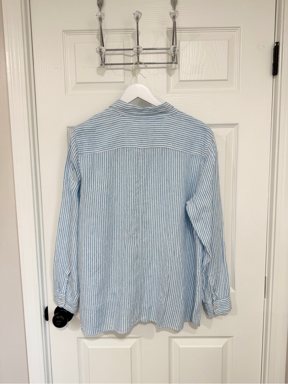 Talbots 100% Linen Blue Stripe Button Shirt Coastal Grandma Quiet Luxury XL - Picture 6 of 7